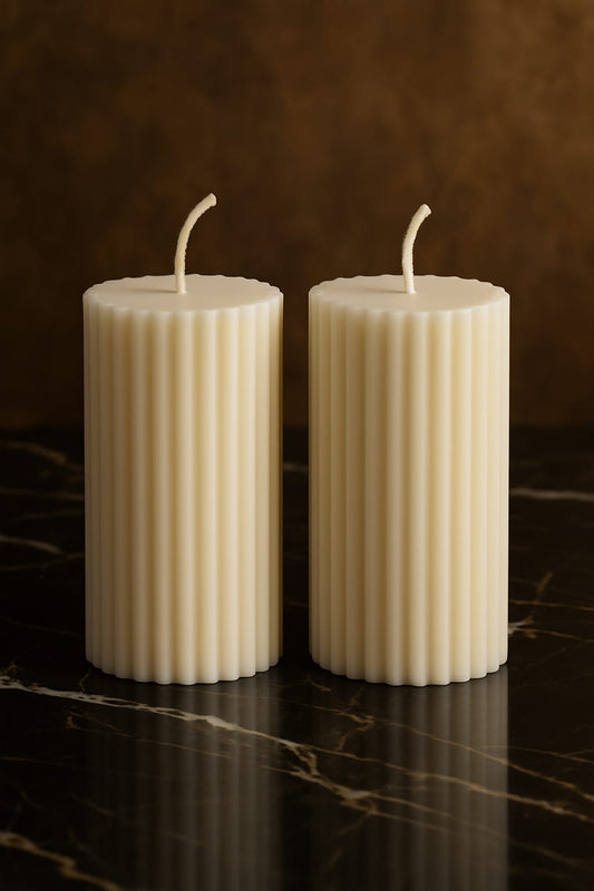 Ribbed Pillar Candle Set of 2 – Perfect for Decor & Gifting