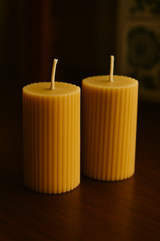 Ribbed Pillar Candle Set of 2 – Perfect for Decor & Gifting